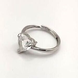 Heart Ring White CZ Diamond 925 Sterling Silver Adjustable Valentines Gift NEW